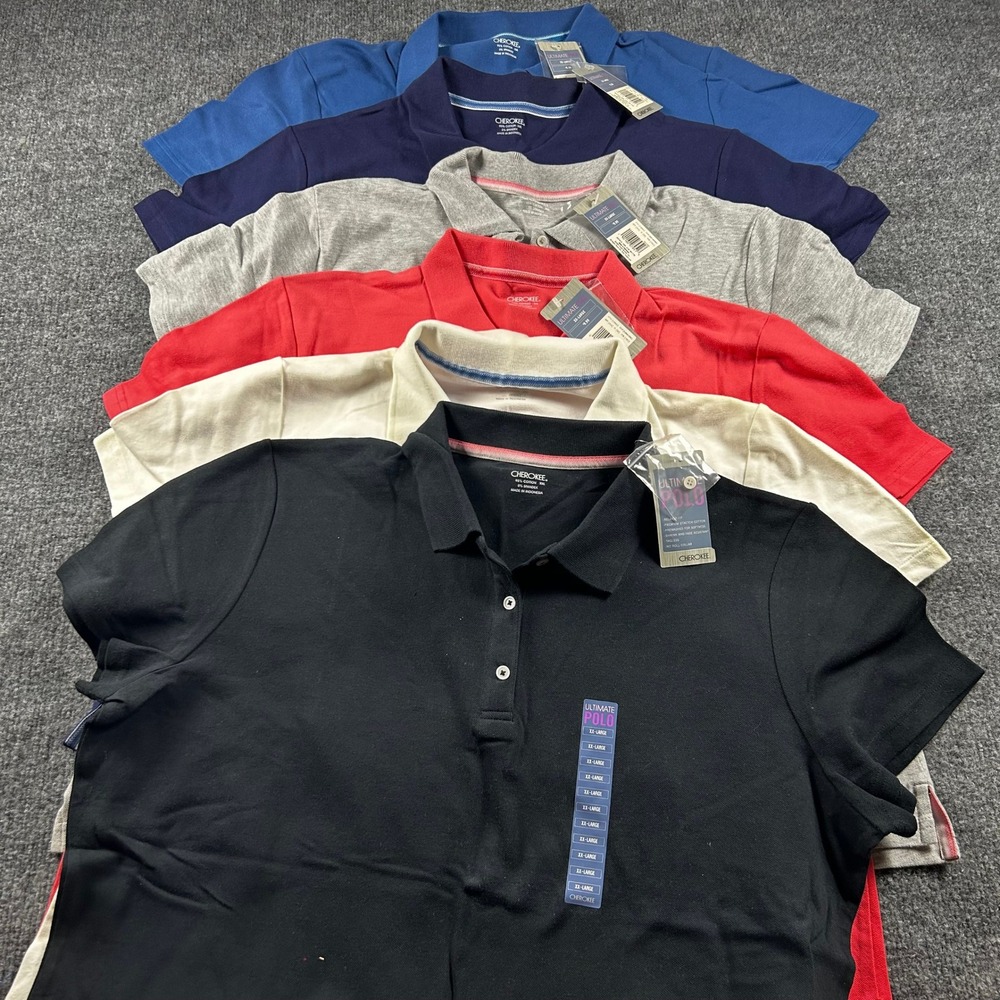 Cherokee Ultimate Polo Womens XXL Lot of 6 Short Sleeve Stretch Cotton Shirts